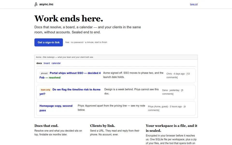 The async.inc homepage: Work ends here.