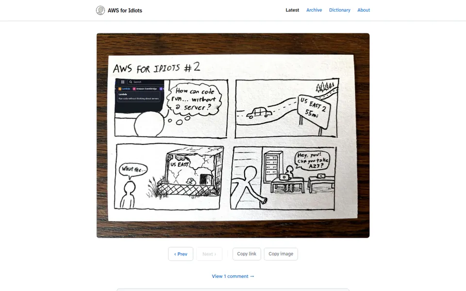 A hand-drawn AWS for Idiots comic strip.