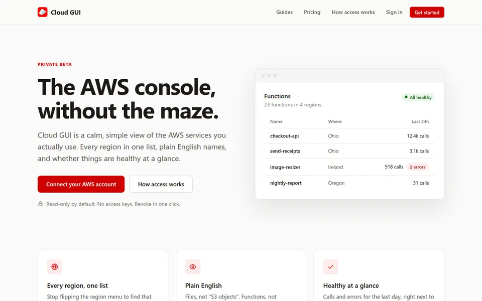 The Cloud GUI homepage: The AWS console, without the maze.