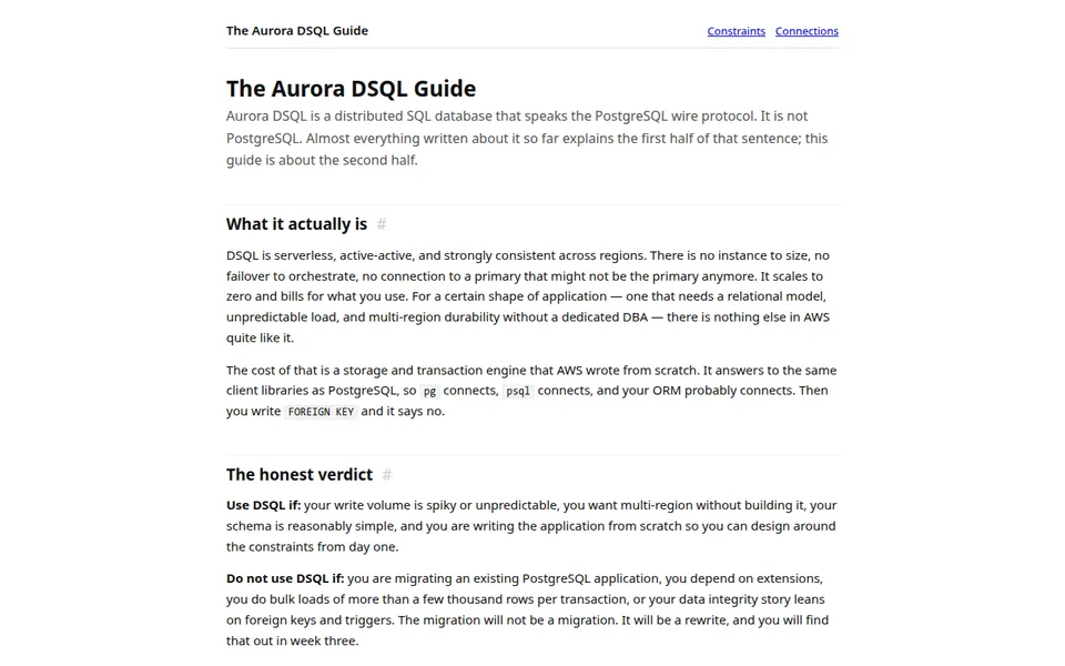 The Aurora DSQL Guide homepage.