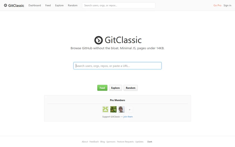 The GitClassic homepage: Browse GitHub without the bloat.